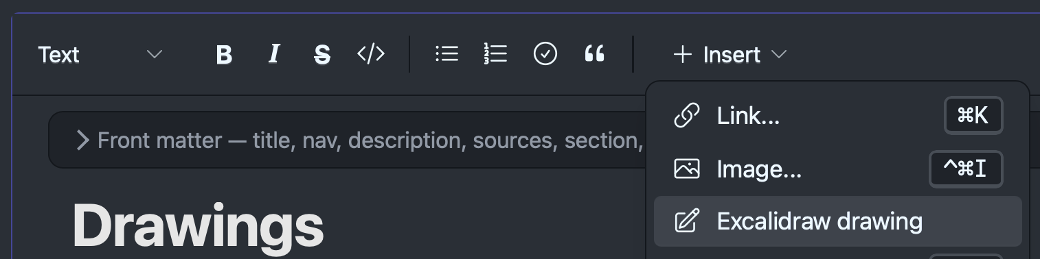 The same menu in dark mode.