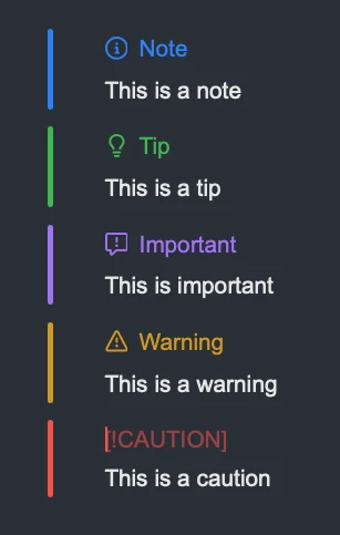 The same five alerts in dark mode.